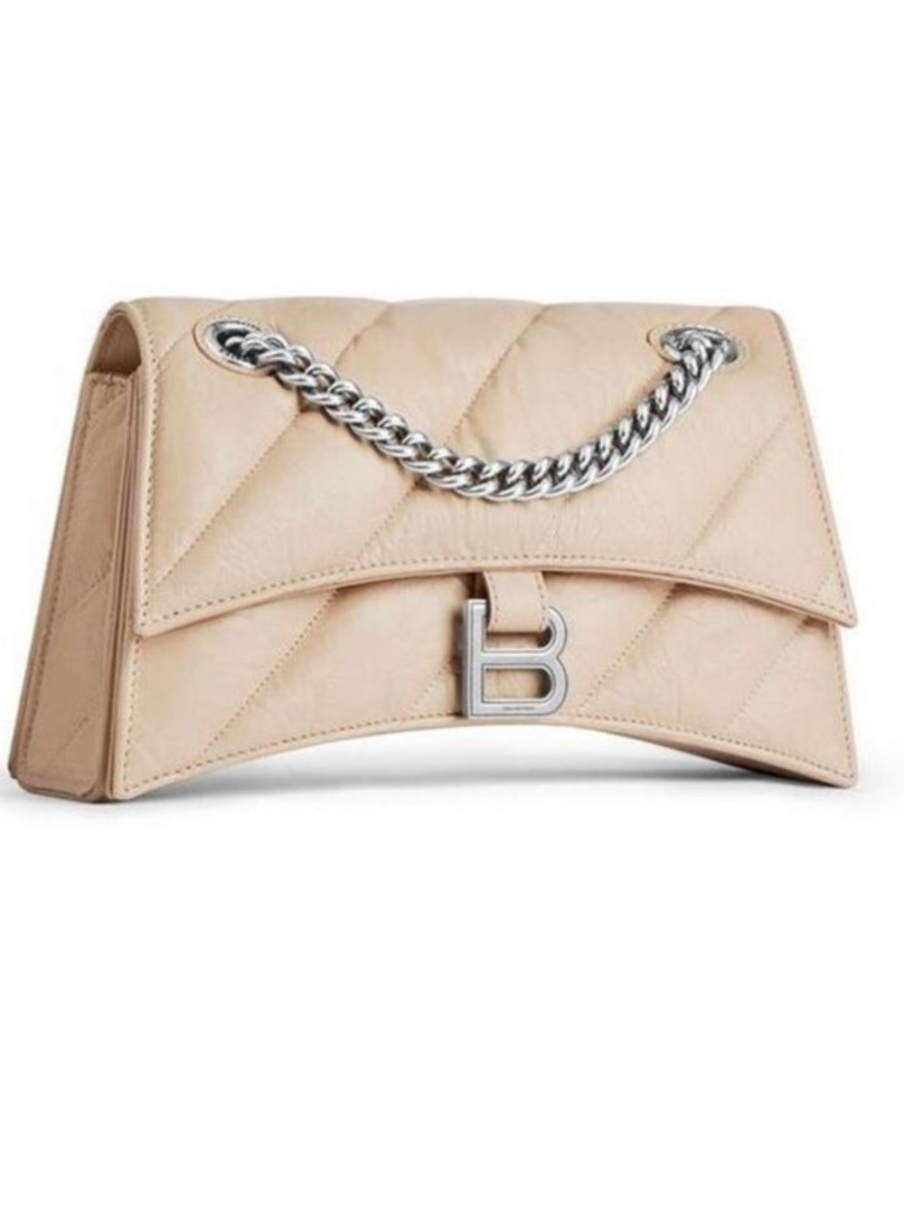 Balenciaga Taupe Crushed/quilted ‘B' snap Crossbody Bag